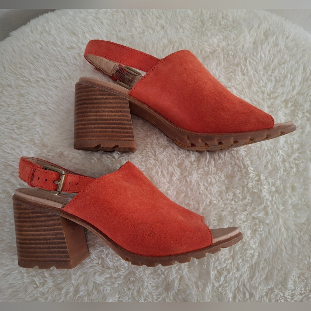 Sorel Nadia Women's Orange Block Heel Mules Size 9.5.